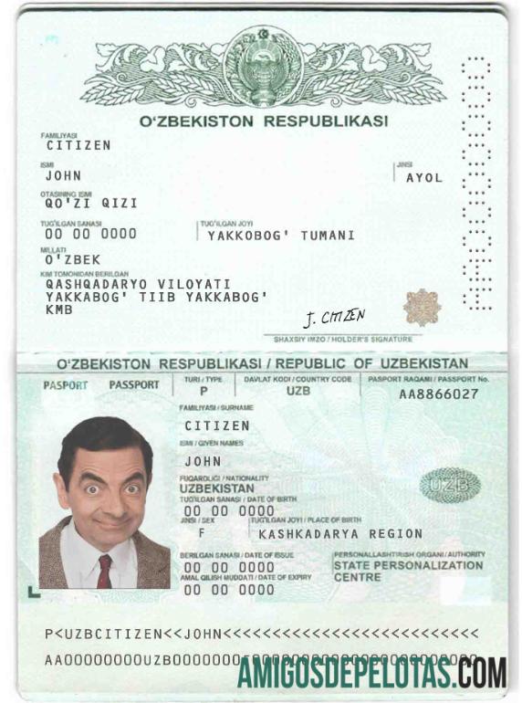 Passaporte do Uzbequistão modelo